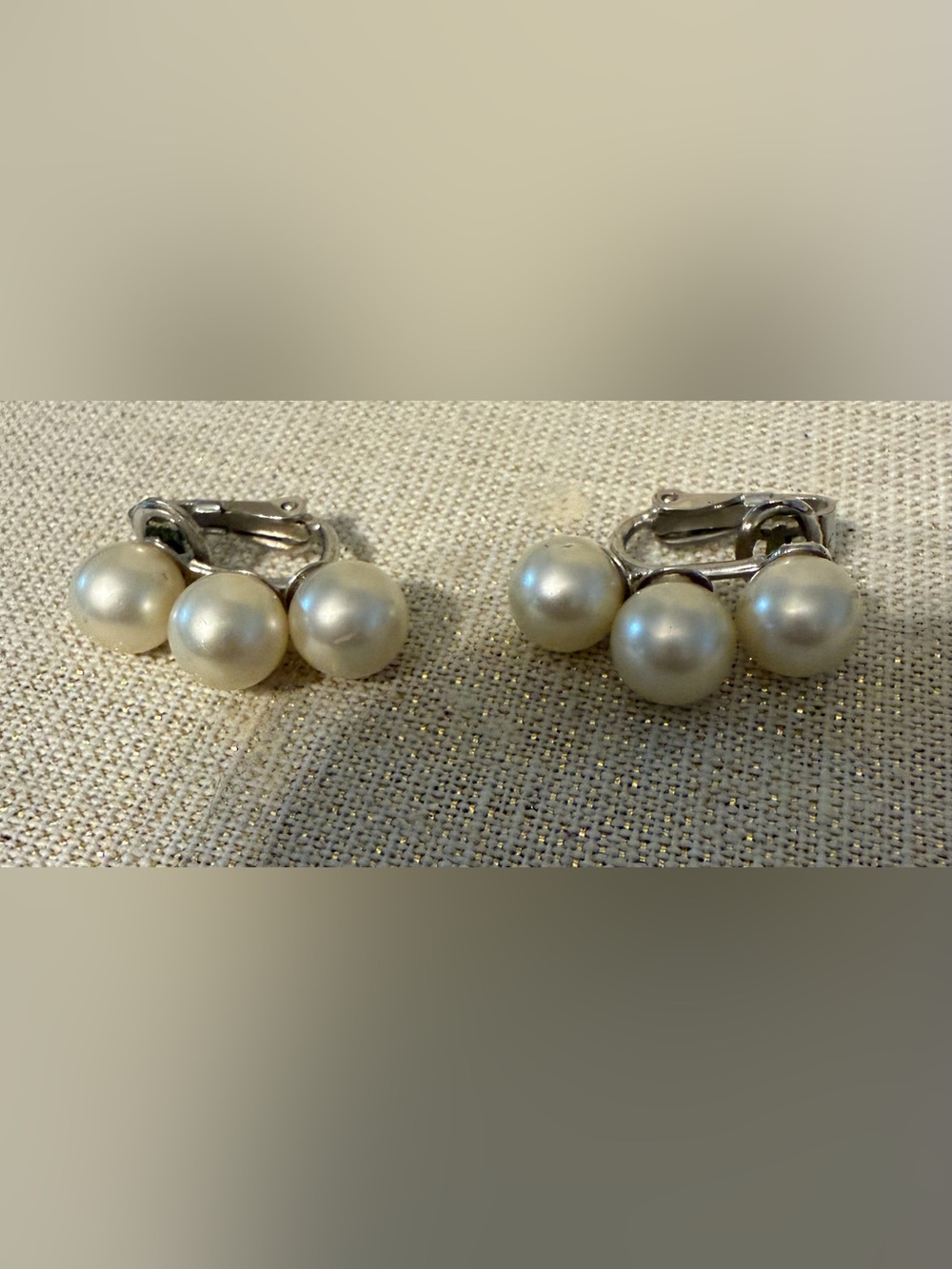 Vintage Crown Trifari Faux Pearl Clip On Earrings